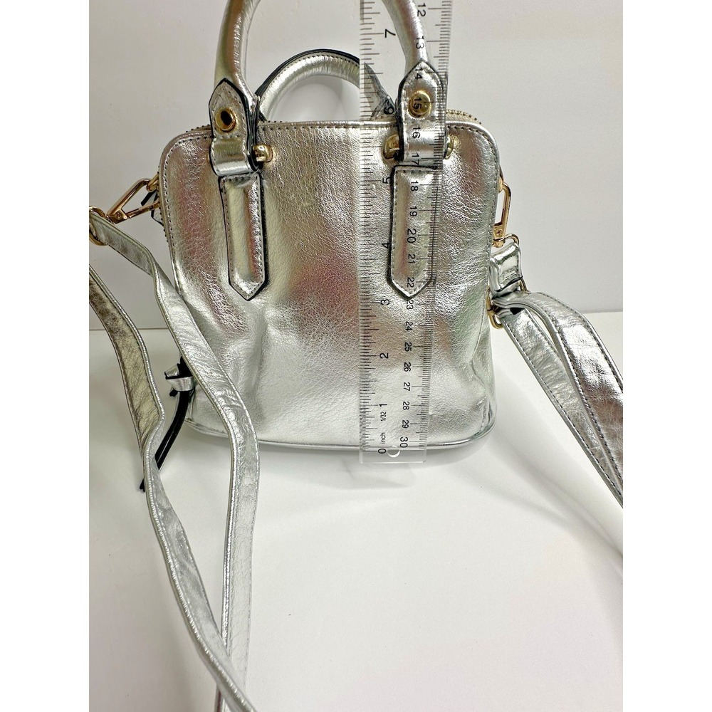 Free People Silver Leather Crossbody Purse Multi pocket Mini Top Handles - Picture 2 of 14